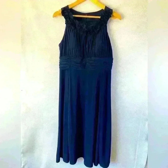 SIGNATURE BY SANGRIA LADY NAVY BLUE RUNCHED FABRIC JERSEY‎ KNIT STRETCH DRESS 14 - Picture 1 of 14